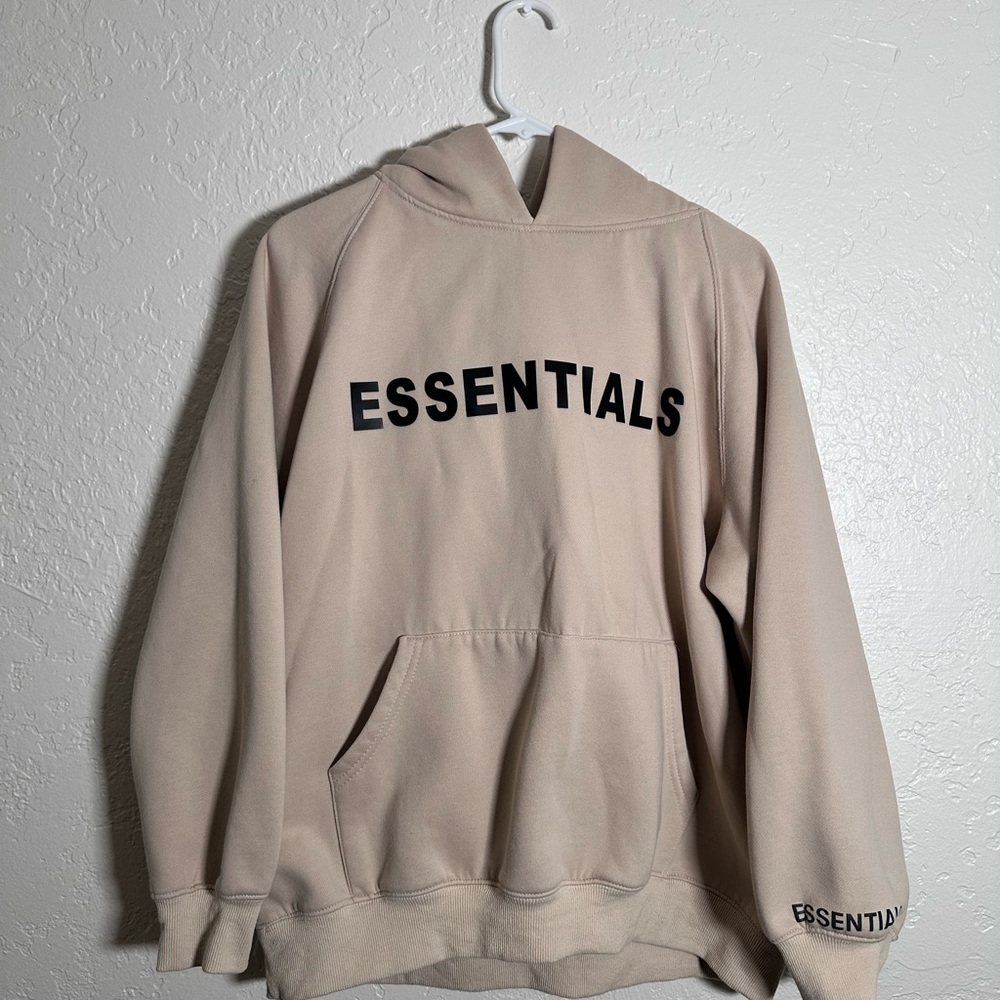 Essentials Beige Hoodie with Black Text